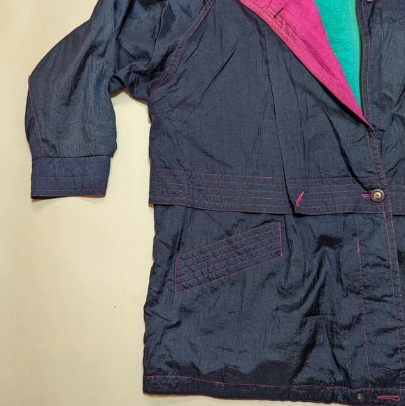 Vintage 80s Nuage Multicolour Navy Yellow Pink Wind Breaker Jacket Size 44 3XL - Picture 8 of 16